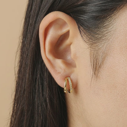 Double Pavé Gold Hoops