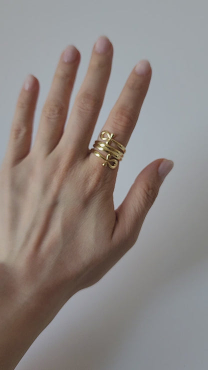 18K Gold Egyptian Ankh Ring, Dainty Life Key Band, Hieroglyph Pharaoh Gift