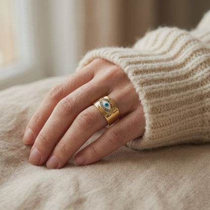 Evil Eye Gold Signet Ring
