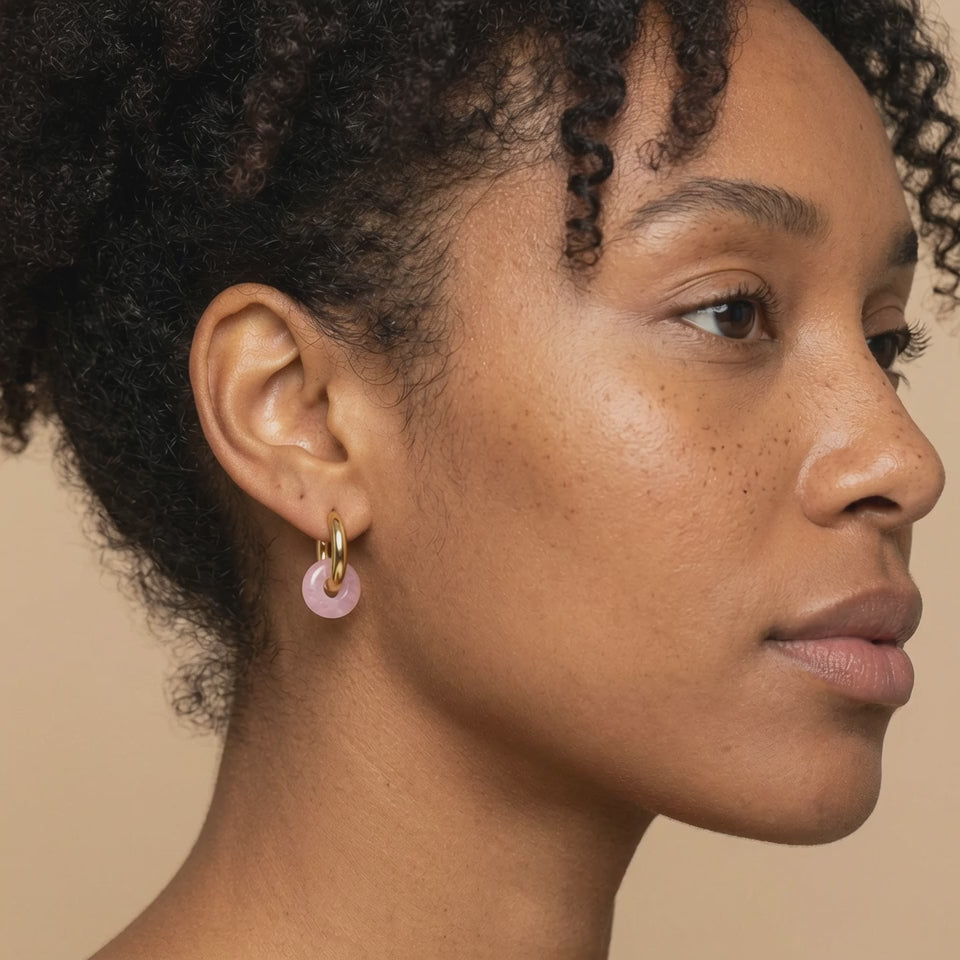 Pink Jade Gold Hoops