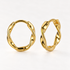 A pair of 18k gold twisted huggie hoop earrings with a wavy organic texture, shown from front and side angles on a clean white background displaying the hinged closure and sculptural wave detail.