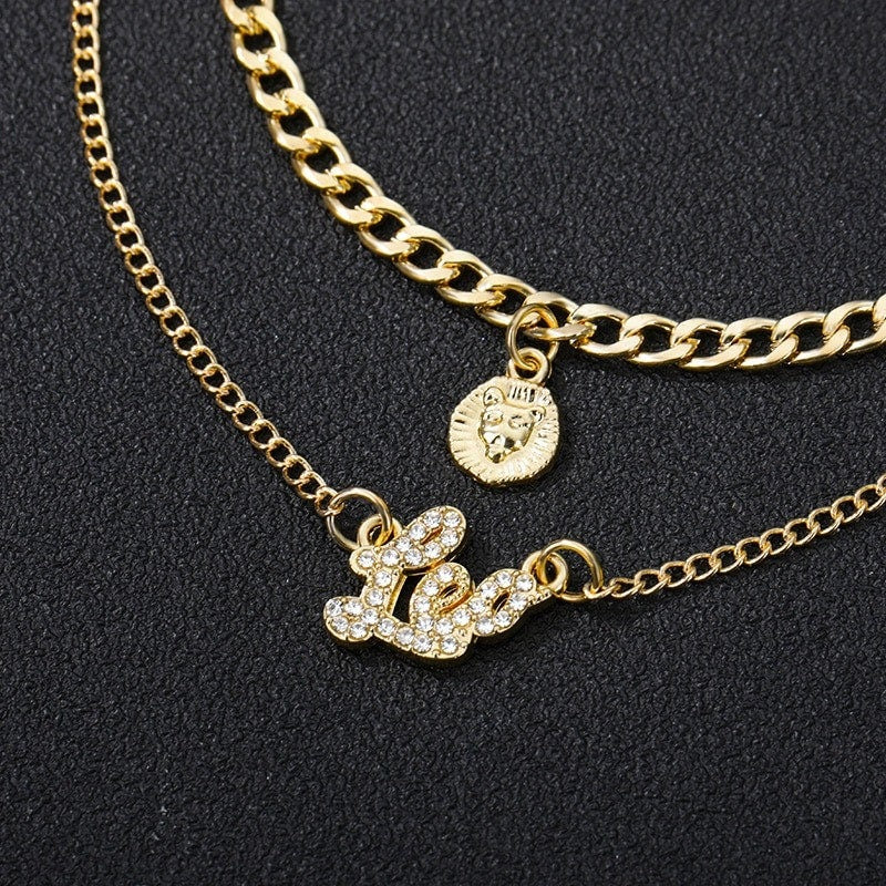 Horoscope Chain, 18K Gold Horoscope Charm, Gold Horoscope Necklace, Layering Chain Fashion Necklace for Women, Gift for Her