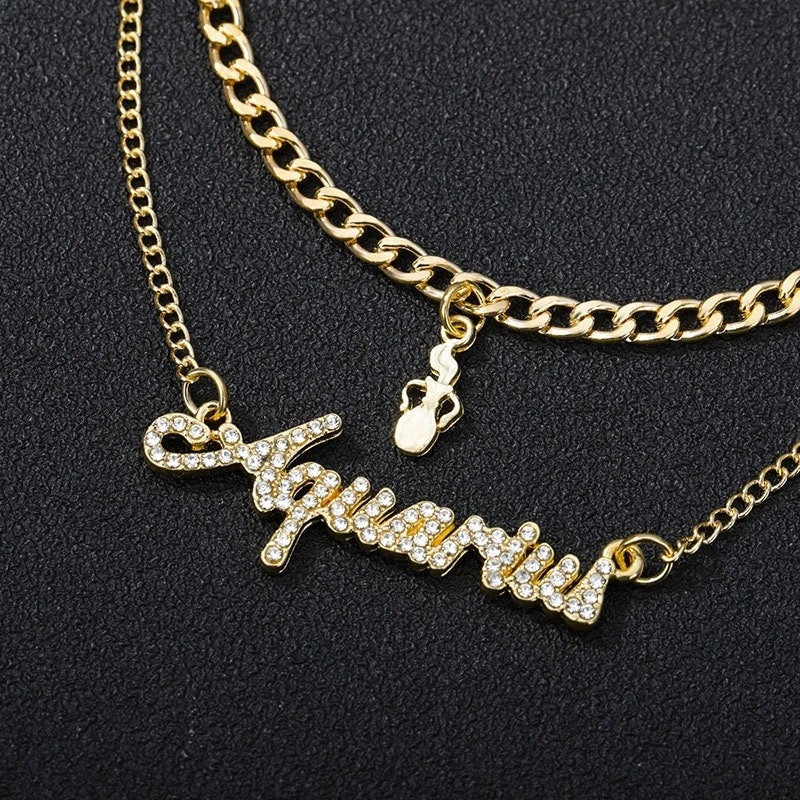 Horoscope Chain, 18K Gold Horoscope Charm, Gold Horoscope Necklace, Layering Chain Fashion Necklace for Women, Gift for Her