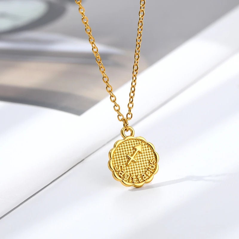 Horoscope Coin Charm, 18K Gold Horoscope Coin, Gold Horoscope Necklace, Horoscope Fashion Necklace for Women, Gift for Her