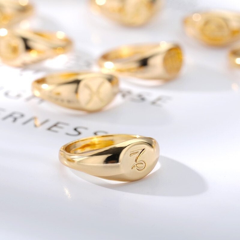 Horoscope Ring, 18K Gold Horoscope Ring, Horoscope Signet Ring, Horoscope Engraved Ring, Constellation Fashion Ring for Women, Gift for Her