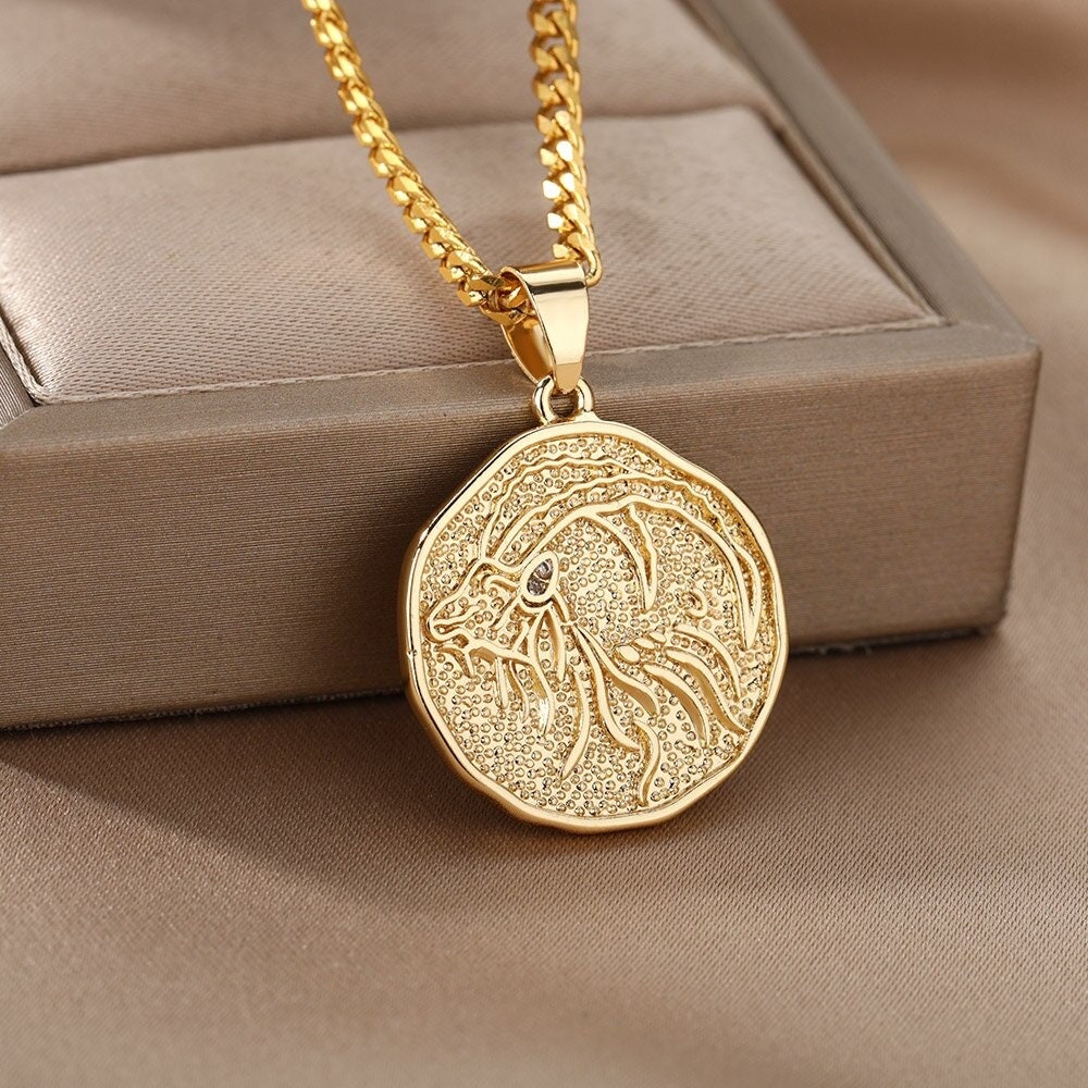 18K Gold Horoscope Coin, Gold Horoscope Charm, Gold Horoscope Necklace, Horoscope Fashion Necklace for Women, Gift for Her