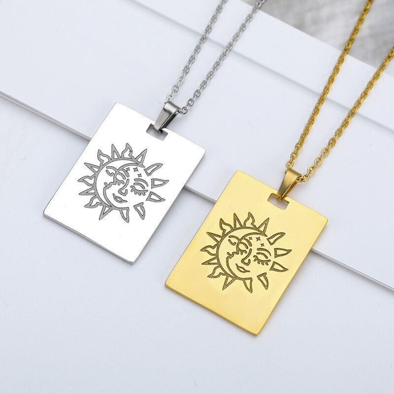18K Gold Tarot Charm, Gold Tarot Necklace, Sun Moon Fashion Necklace for Women, Gift for Her
