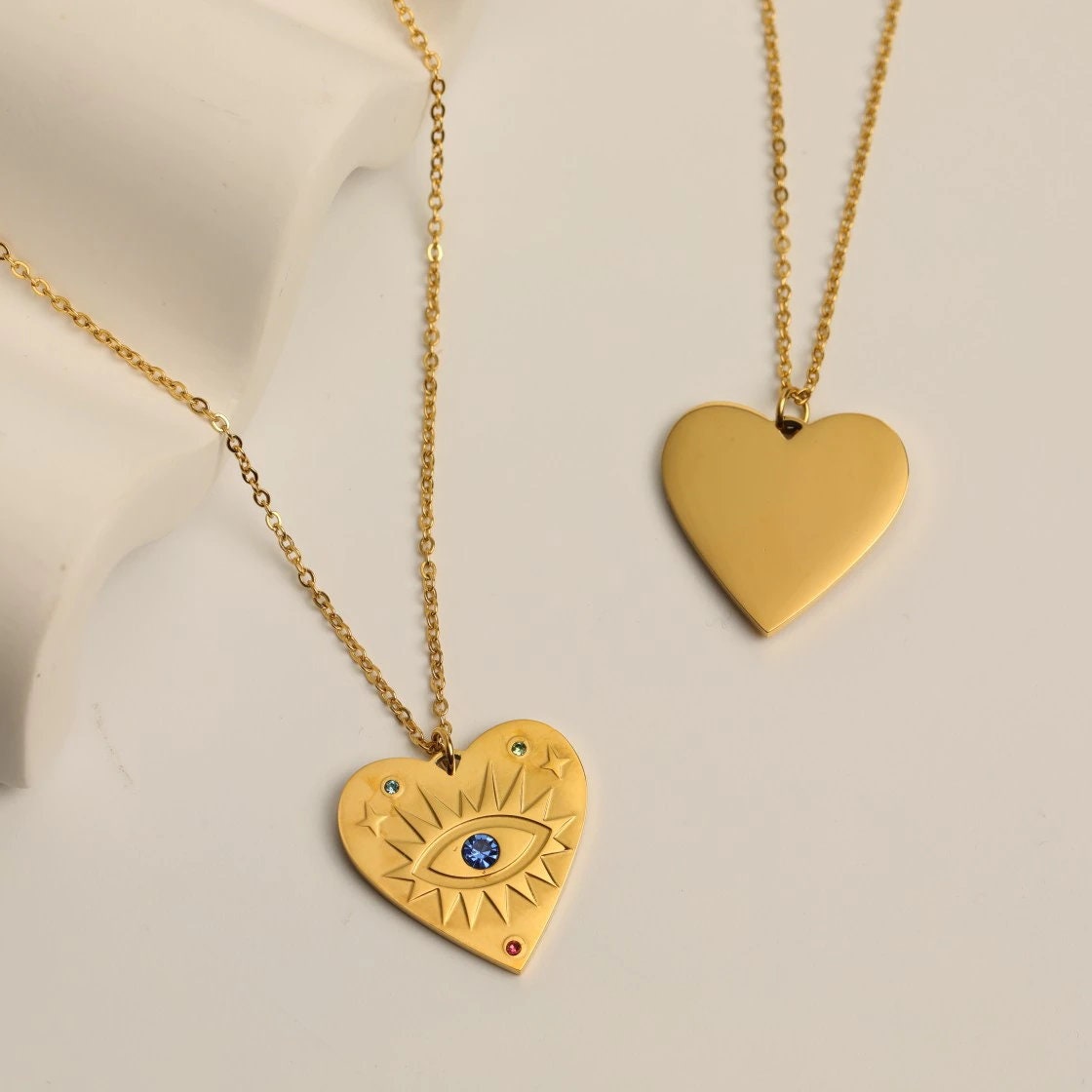 Evil Eye Heart Charm, 18K Gold Evil Eye Charm, Gold Evil Eye Necklace, Gothic Evil Eye Necklace for Women, Gift for Her