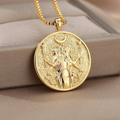 Greek Mythology Hecate Goddess, 18K Gold Plated Pendant For Women