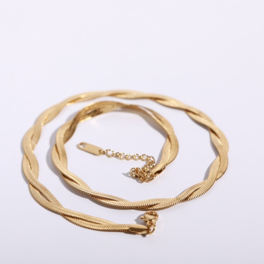 18K Gold Layer Chain, Double Layering Chain, Gold Twist Necklace for Women, Gift for Her