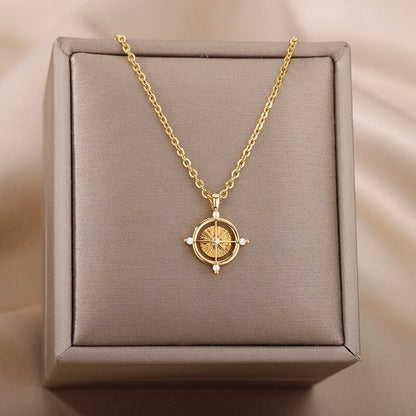 18K Gold Compass Charm, Gold Compass Pendant, Gold Compass Necklace for Women, Gift for Her