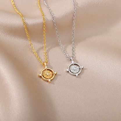 18K Gold Compass Charm, Gold Compass Pendant, Gold Compass Necklace for Women, Gift for Her