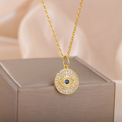 Gothic Evil Eye Charm, 18K Gold Evil Eye Charm, Gold Evil Eye Necklace, Gothic Fashion Necklace for Women, Gift for Her