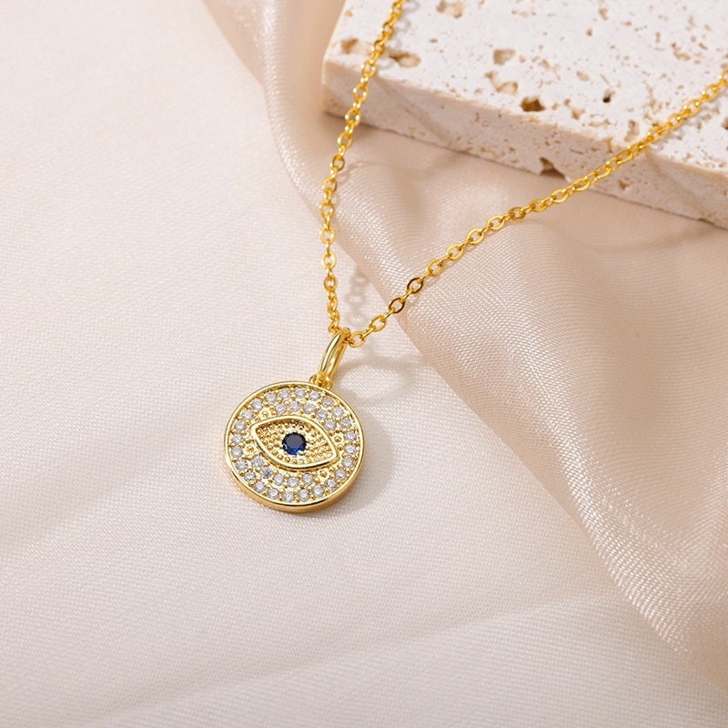 Gothic Evil Eye Charm, 18K Gold Evil Eye Charm, Gold Evil Eye Necklace, Gothic Fashion Necklace for Women, Gift for Her