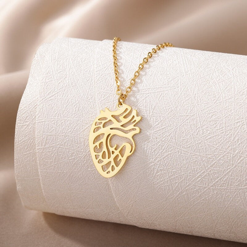 18K Gold Heart Necklace, Gold Heart Pendant, Heart Contour Fashion Necklace for Women, Gift for Her