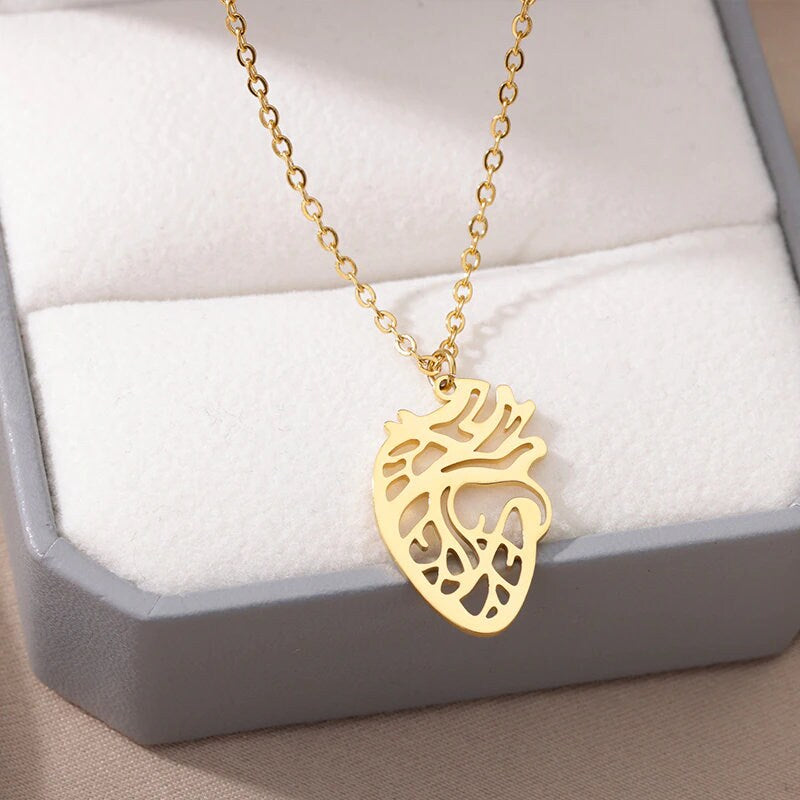 18K Gold Heart Necklace, Gold Heart Pendant, Heart Contour Fashion Necklace for Women, Gift for Her