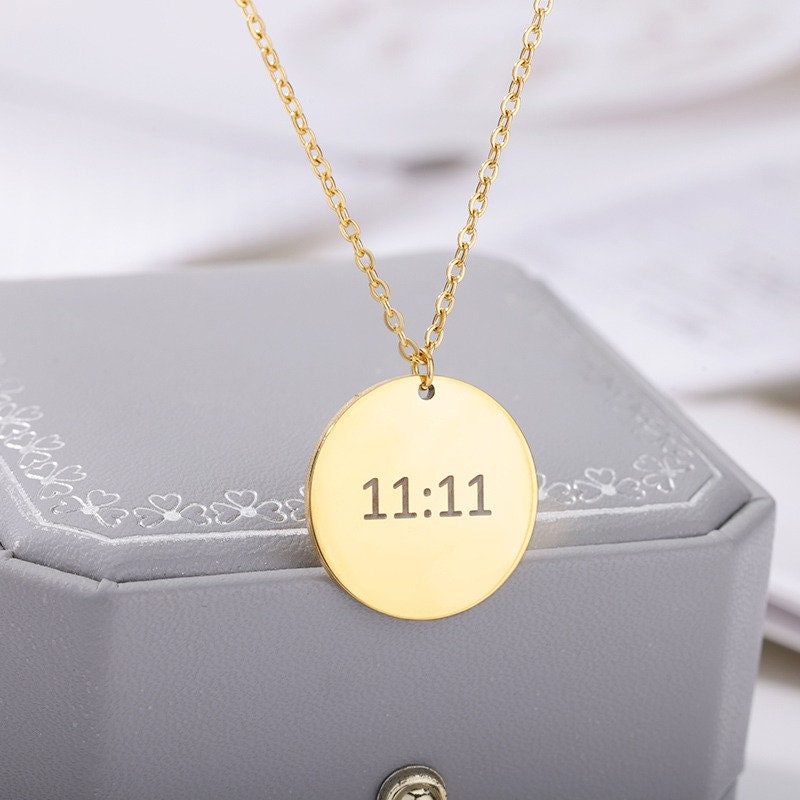 Dainty 11:11 Angel Number Coin Charm, 18K Gold Angel Number Necklace, Angel Number Fashion Necklace for Women, Gift for Her