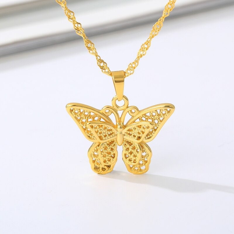 18K Gold Butterfly Necklace, Gold Butterfly Charm, Delicate Butterfly Fashion Necklace for Women, Gift for Her