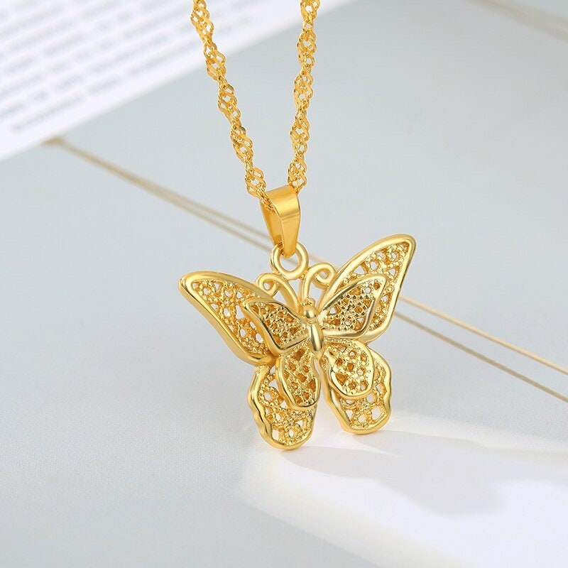 18K Gold Butterfly Necklace, Gold Butterfly Charm, Delicate Butterfly Fashion Necklace for Women, Gift for Her