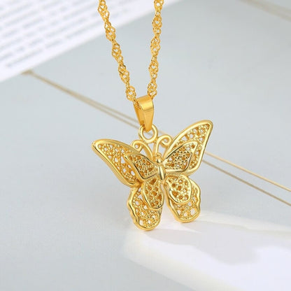 18K Gold Butterfly Necklace, Gold Butterfly Charm, Delicate Butterfly Fashion Necklace for Women, Gift for Her