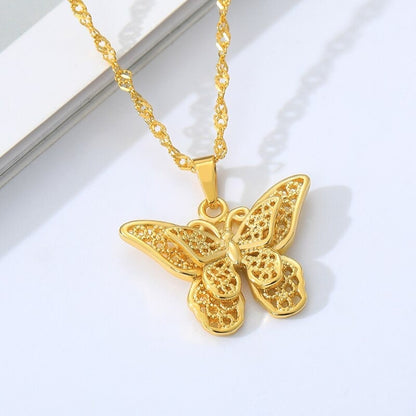 18K Gold Butterfly Necklace, Gold Butterfly Charm, Delicate Butterfly Fashion Necklace for Women, Gift for Her