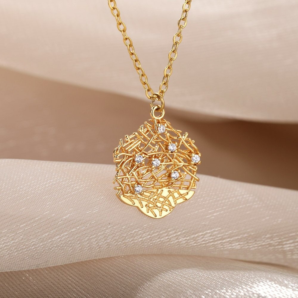 18K Gold Nest Charm, Gold Nest Necklace, Nature Fashion Necklace for Women, Gift for Her