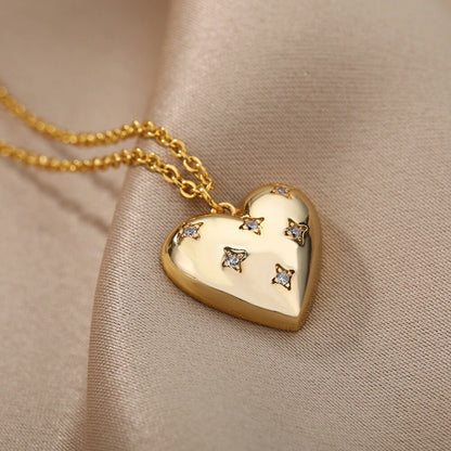 Delicate Heart Charm Pendant, 18K Gold Heart Necklace, Punk Heart Fashion Necklace for Women, Gift for Her