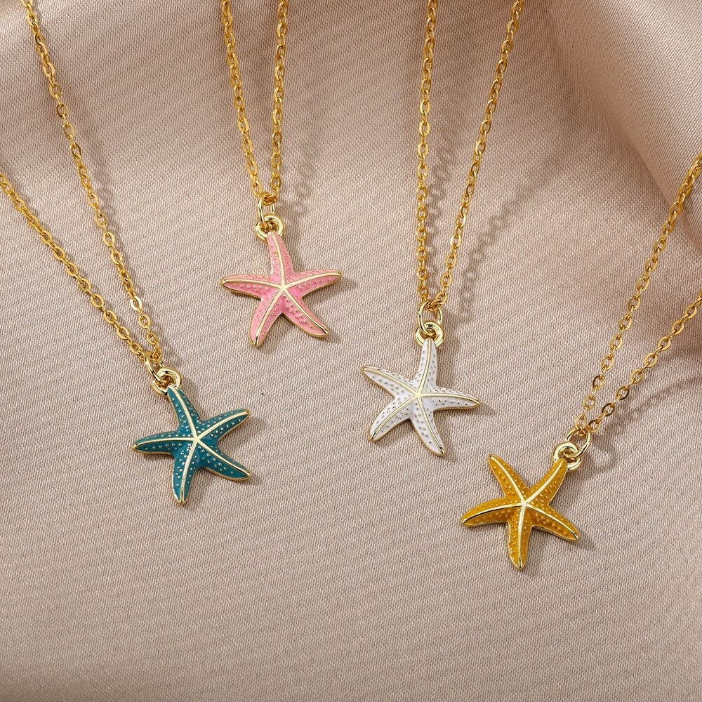 Cute Starfish Necklace, 18K Gold Starfish Necklace, Beach Tropical Fashion Necklace for Women, Gift for Her