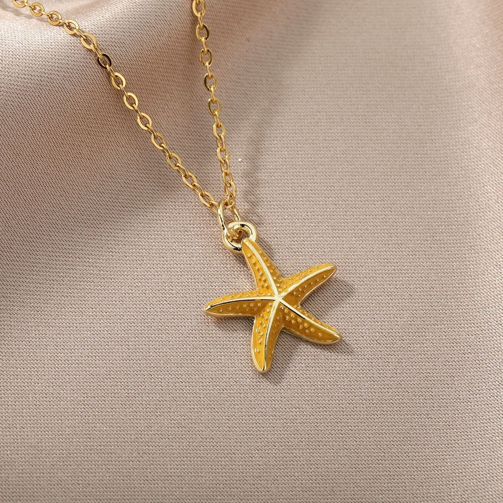 Cute Starfish Necklace, 18K Gold Starfish Necklace, Beach Tropical Fashion Necklace for Women, Gift for Her