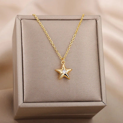 Cute Star Necklace, 18K Gold Star Necklace, Punk Star Fashion Necklace for Women, Gift for Her