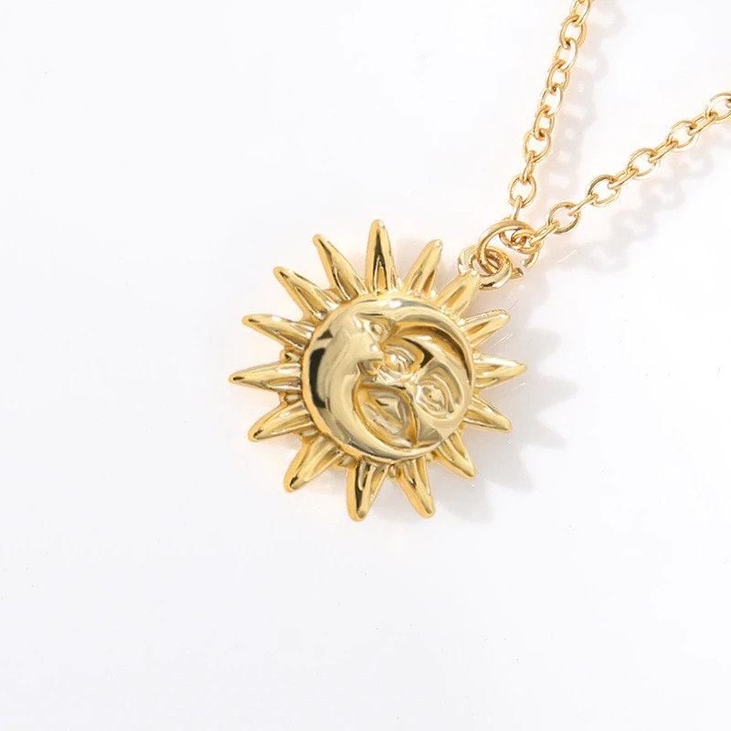 Gothic Sun Charm Pendant, 18K Gold Sun Necklace, Gothic Sun Fashion Necklace for Women, Gift for Her