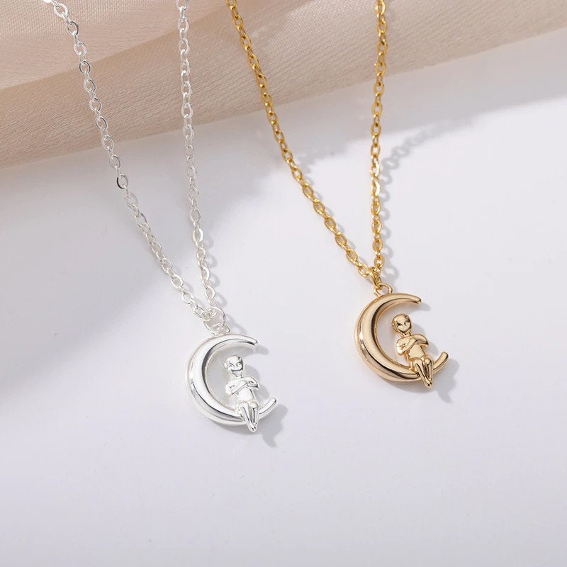 Cute Moon Necklace, 18K Gold Baby Moon Charm, Moon Necklace for Women, Gift for Her