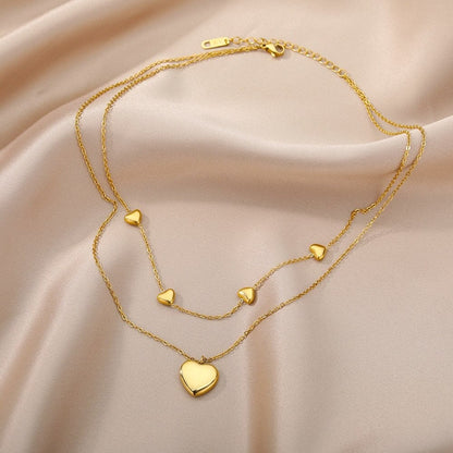 18K Gold Heart Necklace, Layering Necklace, Gold Heart Charm, Punk Fashion Necklace for Women, Gift for Her