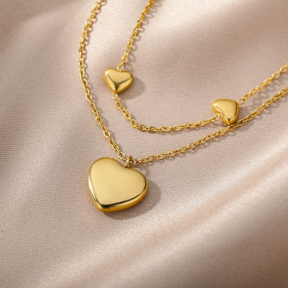 18K Gold Heart Necklace, Layering Necklace, Gold Heart Charm, Punk Fashion Necklace for Women, Gift for Her