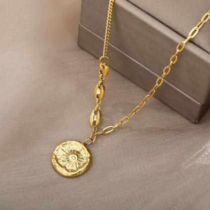 Organic Sun Coin Charm, 18K Gold Sun Coin Necklace, Sun Fashion Necklace for Women, Gift for Her