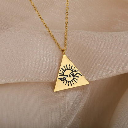 18K Gold Triangle Necklace, Triangle Charm Pendant, Christian Necklace for Women, Gift for Her