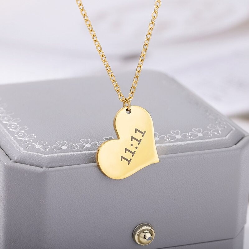 Angel Number Heart Charm, 18K Gold 11:11 Necklace, Angel Number Necklace for Women, Gift for Her