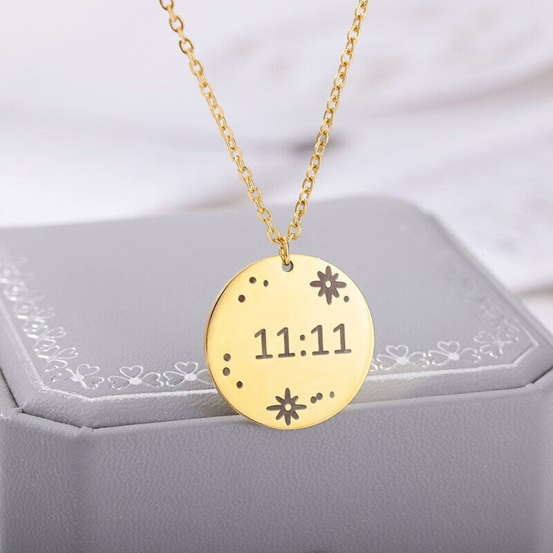 Angel Number 11:11 Coin Pendant, 18K Gold Angel Number Charm, Angel Number Necklace for Women, Gift for Her