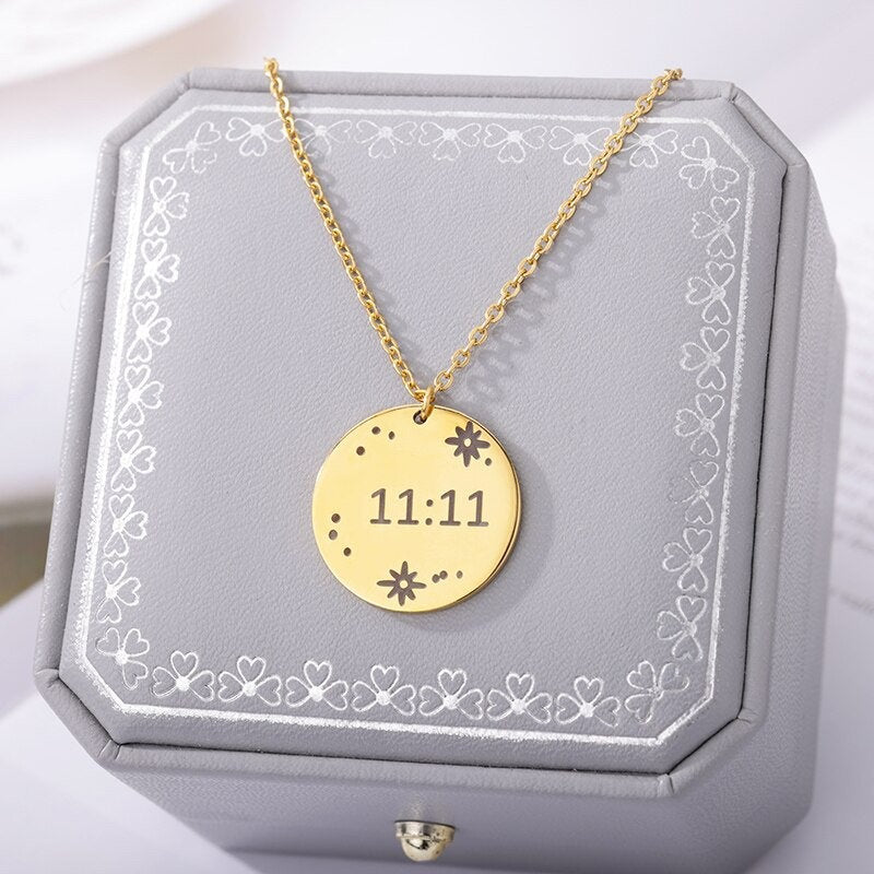 Angel Number 11:11 Coin Pendant, 18K Gold Angel Number Charm, Angel Number Necklace for Women, Gift for Her