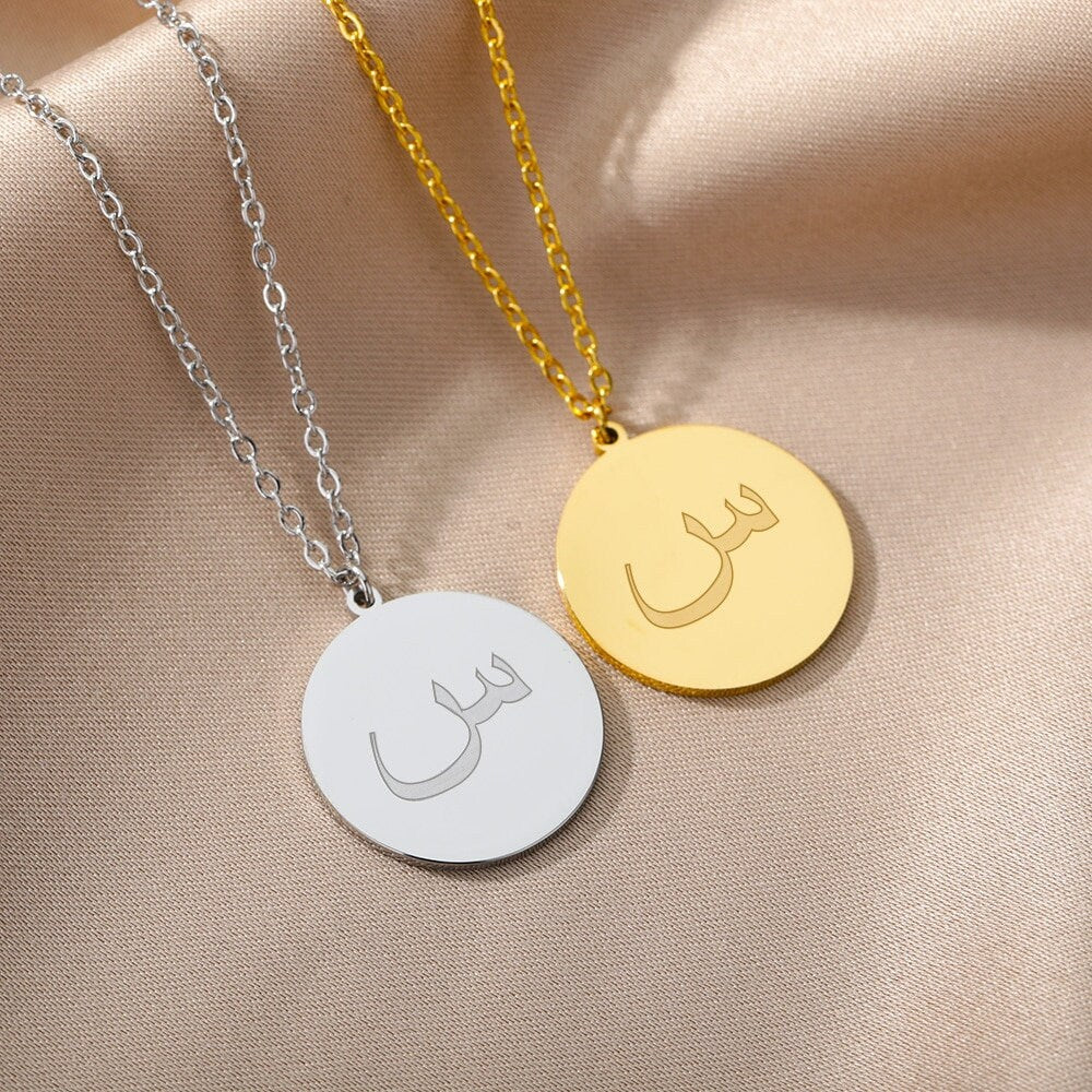 Arabic Letter Charm, 18K Gold Custom Letter Necklace, Arabic Initials Necklace for Women, Gift for Her