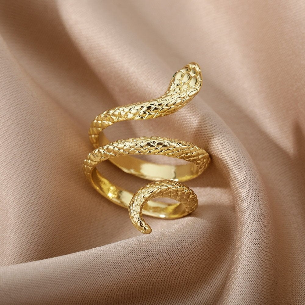 18K Gold Snake Ring, Punk Snake Ring, Party Snake Ring, Snake Wrap Ring, Punk Fashion Ring for Women, Gift for Her