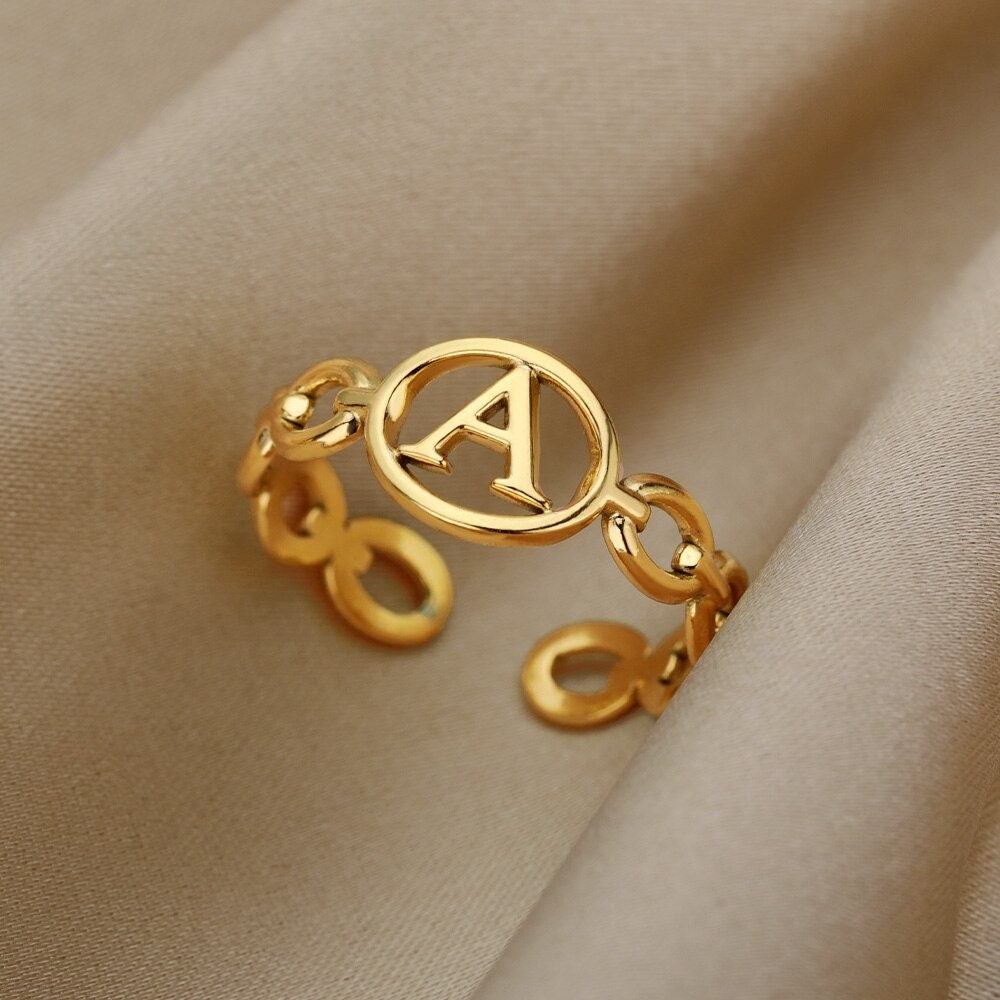 Dainty Initial Ring, 18K Gold Initial Ring, Gold Letter Ring, Custom Letter Fashion Ring for Women, Gift for Her