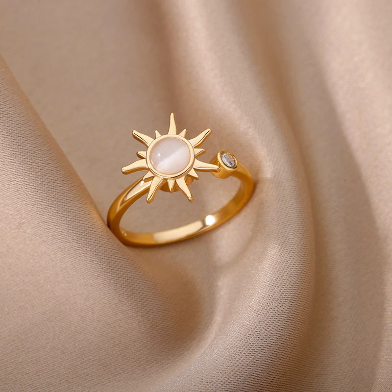 Gothic Sun Ring, 18K Gold Sun Ring, Mood Tracker Ring, 18K Gold Anxiety Ring, Gothic Sun Fashion Ring for Women, Gift for Her
