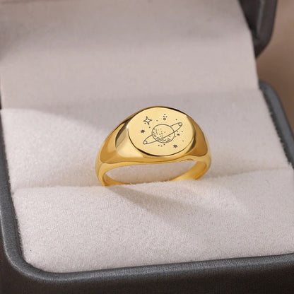 Punk Cosmic Celestial, 18K Gold Gothic Stackable Ring, Dainty Minimalist Jewelry, Delicate Handmade for Women, Gift for Her