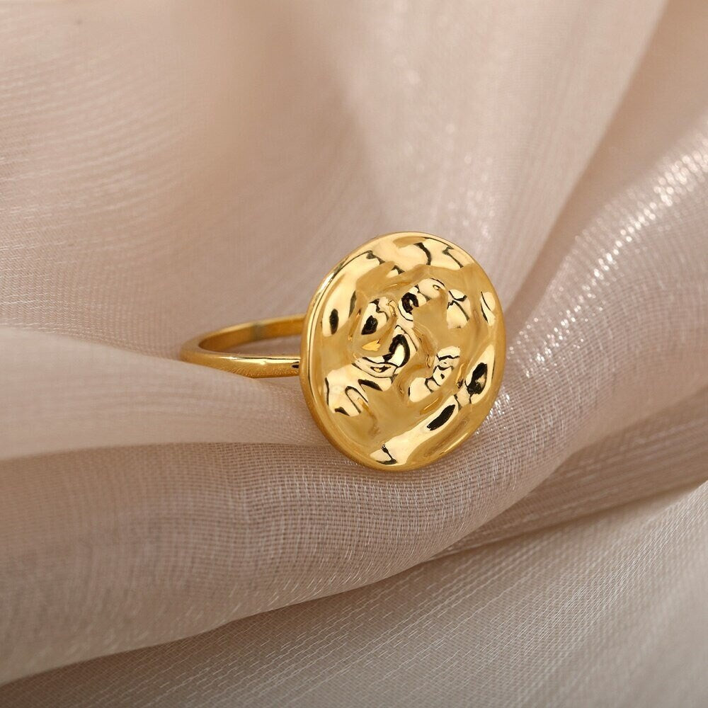 Punk Flower Ring, Punk Organic Ring, 18K Gold Punk Ring, Gold Flower Ring, Punk Fashion Ring for Women, Gift for Her