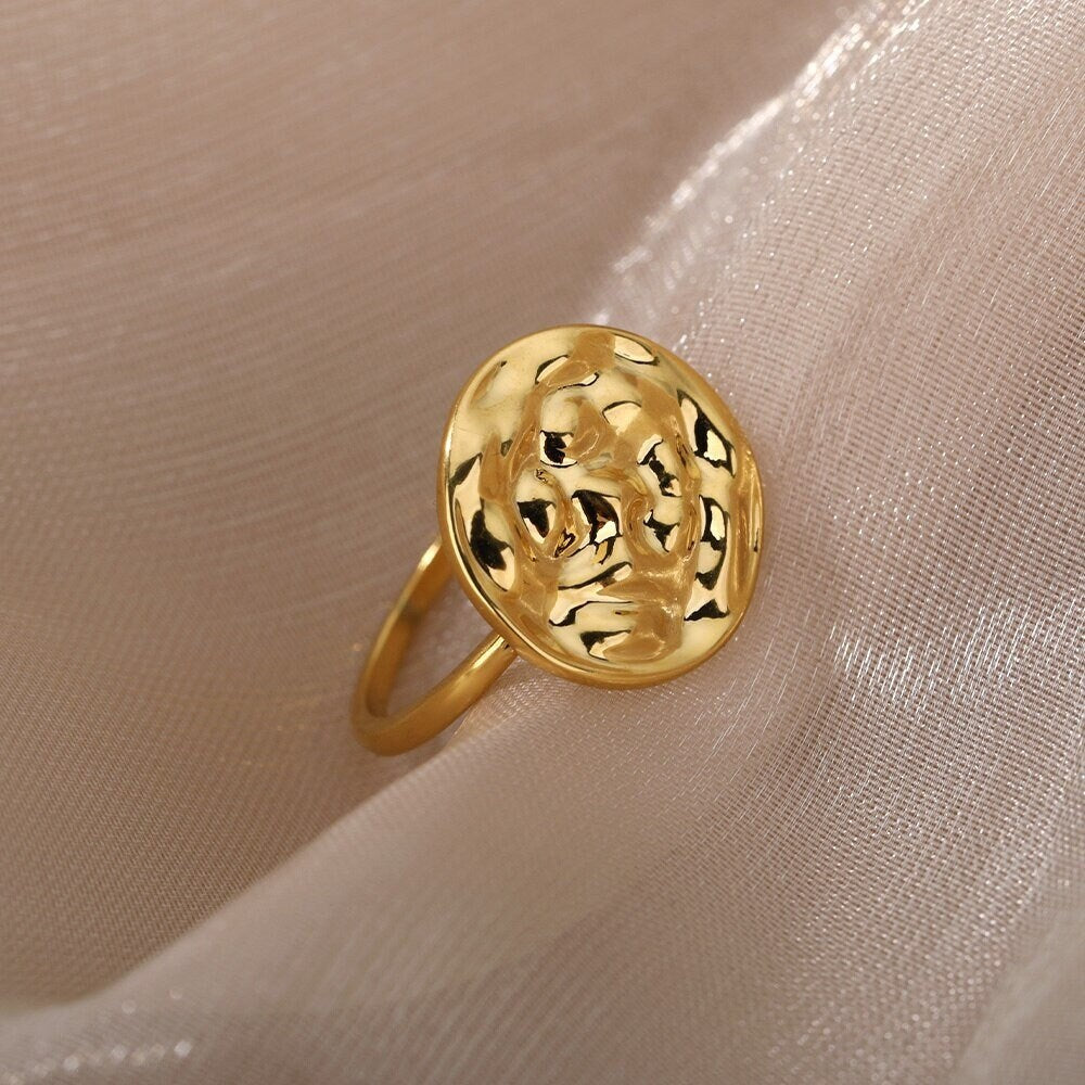 Punk Flower Ring, Punk Organic Ring, 18K Gold Punk Ring, Gold Flower Ring, Punk Fashion Ring for Women, Gift for Her