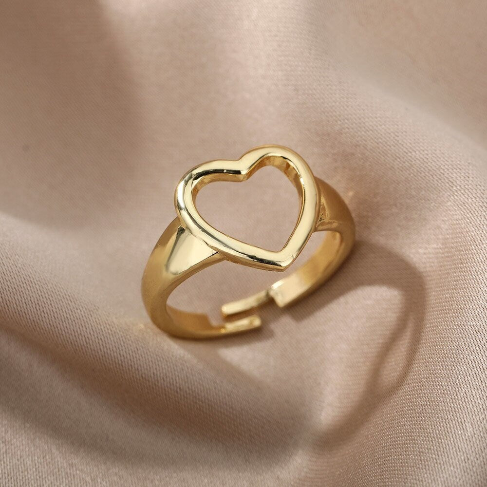 Punk Heart Ring, Open Heart Ring, 18K Gold Heart Ring, Punk Heart Fashion Ring for Women, Gift for Her