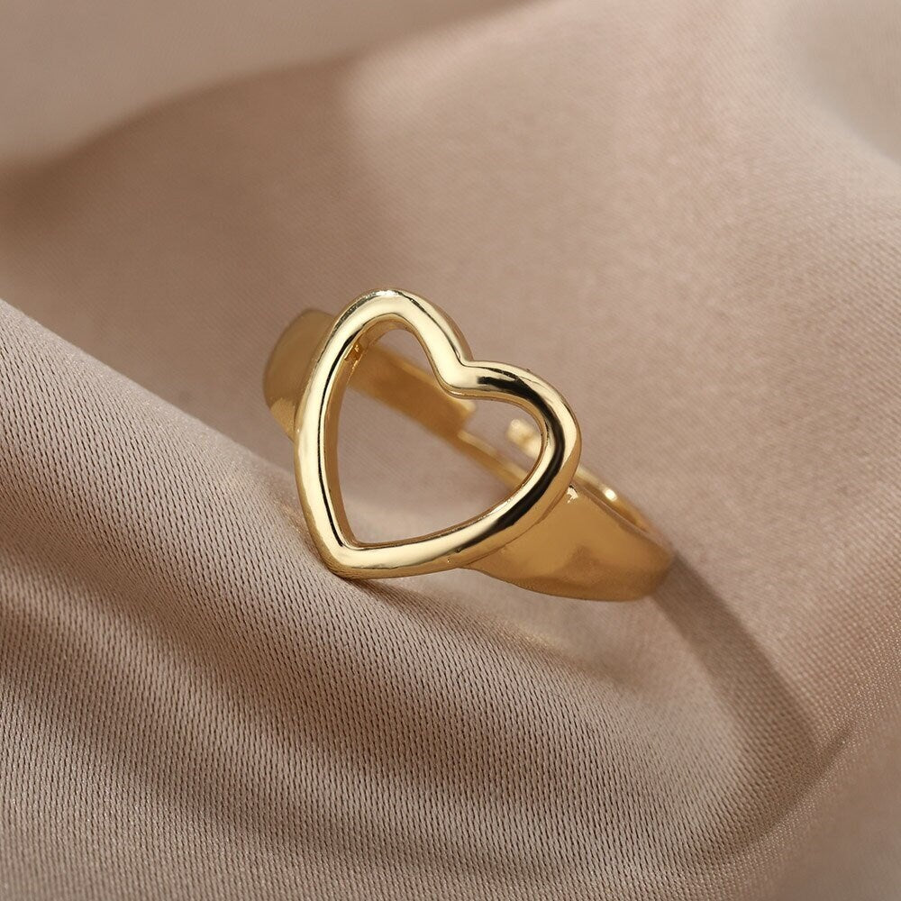 Punk Heart Ring, Open Heart Ring, 18K Gold Heart Ring, Punk Heart Fashion Ring for Women, Gift for Her
