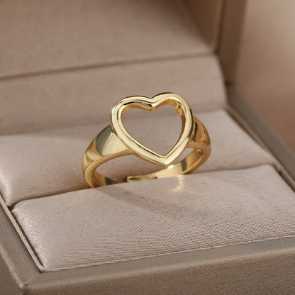 Punk Heart Ring, Open Heart Ring, 18K Gold Heart Ring, Punk Heart Fashion Ring for Women, Gift for Her