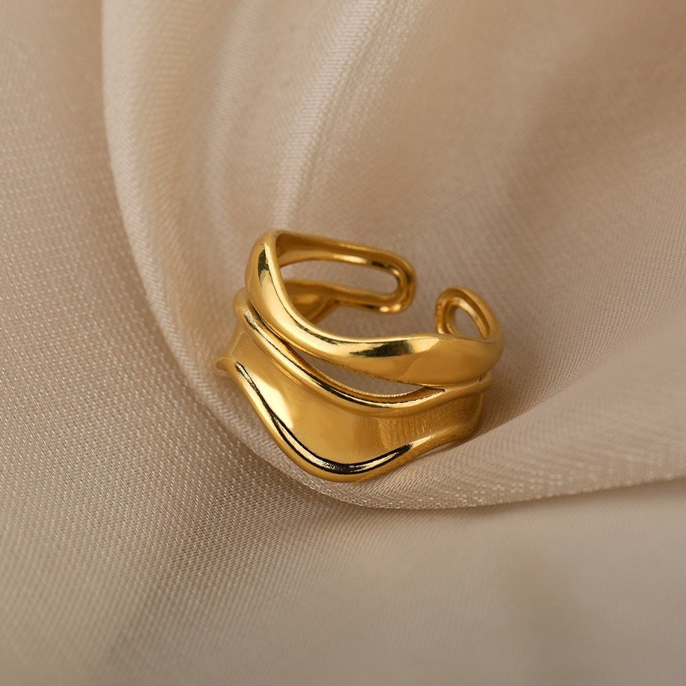 Punk Curve Ring, Punk Curvy Ring, 18K Gold Waves Ring, Punk Fashion Ring for Women, Gift for Her